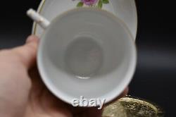 (4) Furstenberg Rose Flat Cups & Saucers Sets Gold Trim