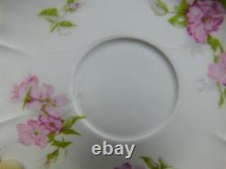 4 Haviland Limoges Schleiger 442B Pink Floral Double Gold Rim Tea Cups & Saucers