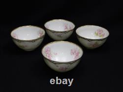 4 Haviland Limoges Schleiger 442B Pink Floral Double Gold Rim Tea Cups & Saucers
