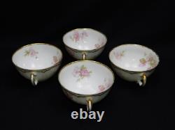 4 Haviland Limoges Schleiger 442B Pink Floral Double Gold Rim Tea Cups & Saucers