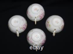 4 Haviland Limoges Schleiger 442B Pink Floral Double Gold Rim Tea Cups & Saucers