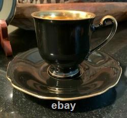 4 Hutschenreuther Pickard Decorated Black & Gold Wash Demitasse Cups & Saucers