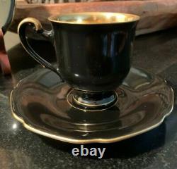 4 Hutschenreuther Pickard Decorated Black & Gold Wash Demitasse Cups & Saucers