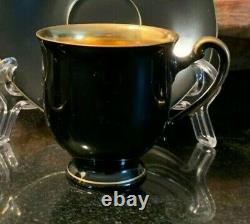 4 Hutschenreuther Pickard Decorated Black & Gold Wash Demitasse Cups & Saucers