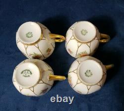 4 JPL Jean Pouyat Limoges France Hand painted Gold Floral Demitasse Cups 1890's