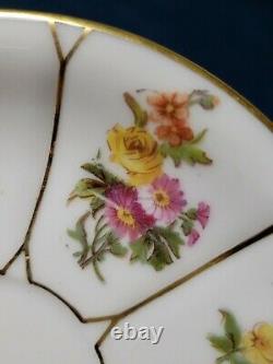 4 JPL Jean Pouyat Limoges France Hand painted Gold Floral Demitasse Cups 1890's