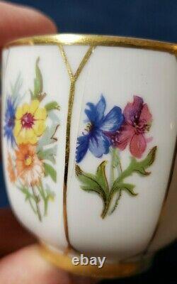 4 JPL Jean Pouyat Limoges France Hand painted Gold Floral Demitasse Cups 1890's