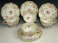 4 Limoges Haviland Schleiger 72 Rose Flowers Swags Double Gold Tea Cups Saucers