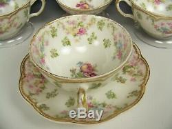 4 Limoges Haviland Schleiger 72 Rose Flowers Swags Double Gold Tea Cups Saucers