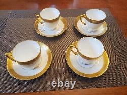 4 MINTON K159 Bone China White Gold Gilt DEMITASSE Tea Cups & Saucers