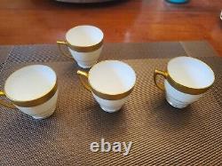 4 MINTON K159 Bone China White Gold Gilt DEMITASSE Tea Cups & Saucers