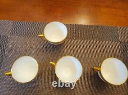 4 MINTON K159 Bone China White Gold Gilt DEMITASSE Tea Cups & Saucers