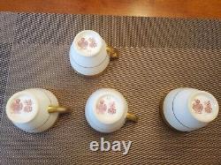 4 MINTON K159 Bone China White Gold Gilt DEMITASSE Tea Cups & Saucers