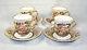 4 Sets Antique Hand Painted Capodimonte Armorial Cups & Saucers Bas Relief