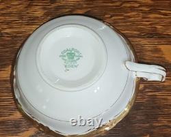 4 Sets Coalport Eden Cups & Saucers Gold on White Background