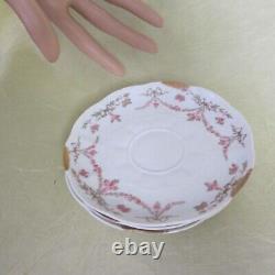 4 Sets LIMOGES G AHRENFELDT two handled gold cup bowl saucer pink garland flower