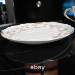 4 Sets LIMOGES G AHRENFELDT two handled gold cup bowl saucer pink garland flower