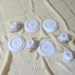 4 Sets LIMOGES G AHRENFELDT two handled gold cup bowl saucer pink garland flower