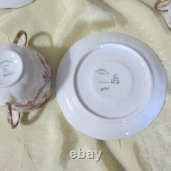 4 Sets LIMOGES G AHRENFELDT two handled gold cup bowl saucer pink garland flower