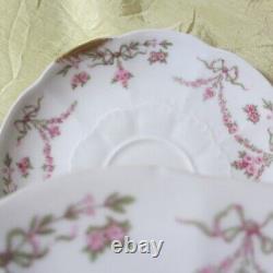 4 Sets LIMOGES G AHRENFELDT two handled gold cup bowl saucer pink garland flower