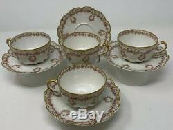 4 Stunning Theodore Haviland Limoge Double Gold Rose Garland Tea Cup Saucer Sets
