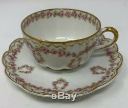 4 Stunning Theodore Haviland Limoge Double Gold Rose Garland Tea Cup Saucer Sets