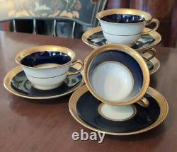 4 T&V Tressemanes Vogt French Limoges Cups & Saucers Conde Style Gold Encrusted