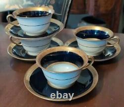 4 T&V Tressemanes Vogt French Limoges Cups & Saucers Conde Style Gold Encrusted