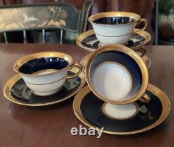 4 T&V Tressemanes Vogt French Limoges Cups & Saucers Conde Style Gold Encrusted