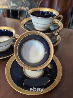 4 T&V Tressemanes Vogt French Limoges Cups & Saucers Conde Style Gold Encrusted