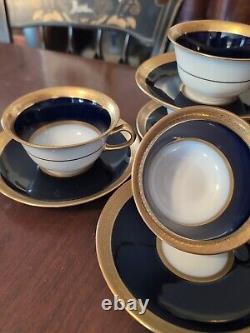 4 T&V Tressemanes Vogt French Limoges Cups & Saucers Conde Style Gold Encrusted
