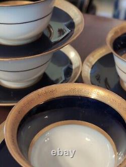 4 T&V Tressemanes Vogt French Limoges Cups & Saucers Conde Style Gold Encrusted