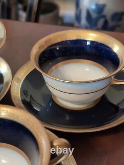 4 T&V Tressemanes Vogt French Limoges Cups & Saucers Conde Style Gold Encrusted