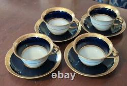 4 T&V Tressemanes Vogt French Limoges Cups & Saucers Conde Style Gold Encrusted