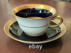 4 T&V Tressemanes Vogt French Limoges Cups & Saucers Conde Style Gold Encrusted