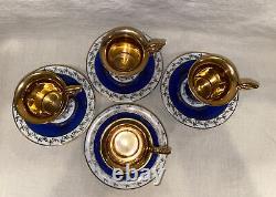 4 Vintage Fine Porcelain Cobalt Blue Gold Lined Demitasse Cups&Saucers SEP W GDR