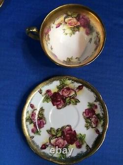 4 Vintage Royal Chelsea Golden Rose China Tea Sets Cups & Saucers