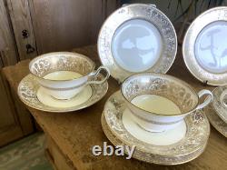 4 Wedgwood Florentine Gold Peony Shape Teacup Trio's