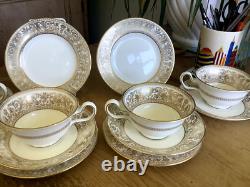 4 Wedgwood Florentine Gold Peony Shape Teacup Trio's