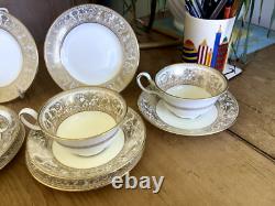 4 Wedgwood Florentine Gold Peony Shape Teacup Trio's