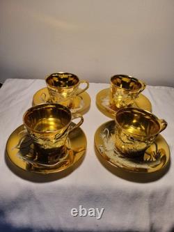 4 ea Vintage Gold luxury Chinese Dragon Porcelain Cups & Saucers & cake plates