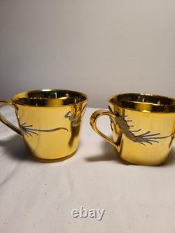 4 ea Vintage Gold luxury Chinese Dragon Porcelain Cups & Saucers & cake plates