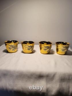 4 ea Vintage Gold luxury Chinese Dragon Porcelain Cups & Saucers & cake plates