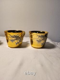 4 ea Vintage Gold luxury Chinese Dragon Porcelain Cups & Saucers & cake plates