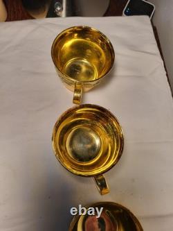 4 ea Vintage Gold luxury Chinese Dragon Porcelain Cups & Saucers & cake plates