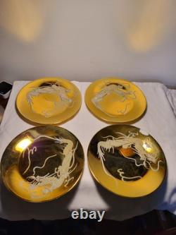 4 ea Vintage Gold luxury Chinese Dragon Porcelain Cups & Saucers & cake plates