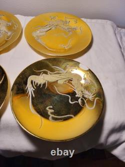 4 ea Vintage Gold luxury Chinese Dragon Porcelain Cups & Saucers & cake plates