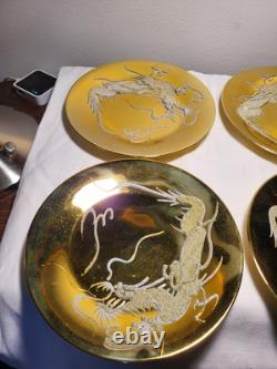 4 ea Vintage Gold luxury Chinese Dragon Porcelain Cups & Saucers & cake plates
