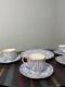 4 X Aynsley China Blue Gold Cup & Saucer Set With Sandwich Plate Pattern #8444