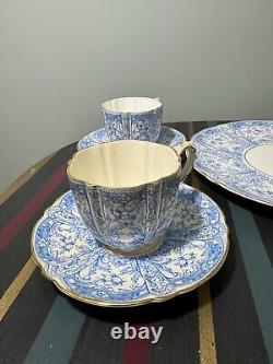4 x AYNSLEY CHINA BLUE GOLD CUP & SAUCER SET with sandwich plate pattern #8444